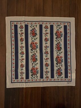 Sezane Floral Stripe Scarf in Navy, Cream, Red